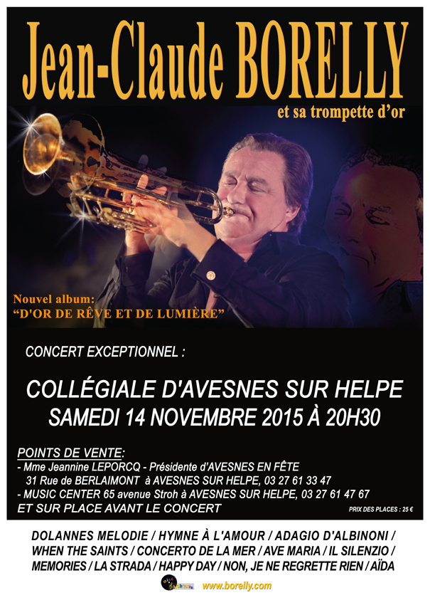 Avesnes sur Helpe, concert de Jean-Claude Borelly, le samedi 14 novembre 2015