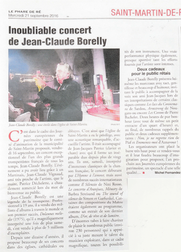 Article du Phare de Ré : "Inoubliable concert"