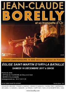 Le samedi 16 décembre, concert de Jean-Claude Borelly en l'église d'Ivry la Bataille