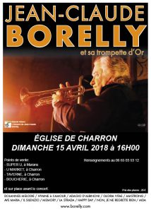 Jean-Claude Borelly en concert en l'église de Charron, le dimanche 15 avril en l'église de Charron