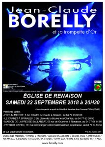 Affiche concert Jean-Claude Borelly à Renaison, le 29 septembre 2018